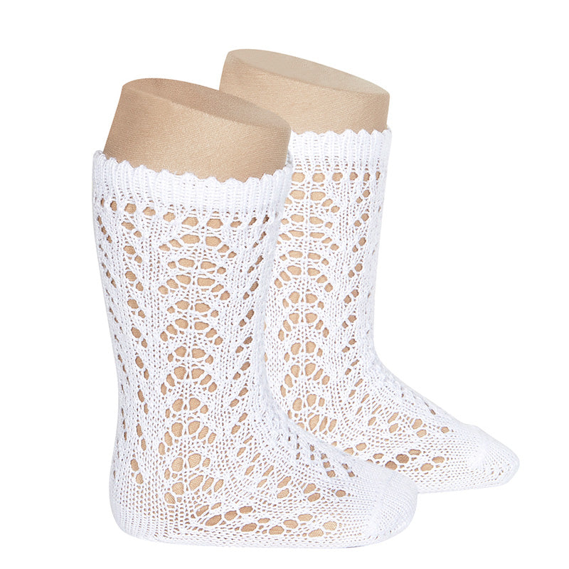 Condor Perle Openwork Knee High Socks - White