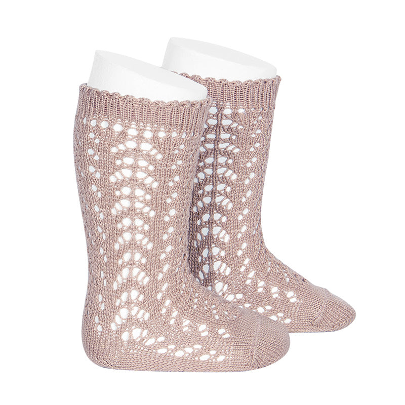 Condor Perle Openwork Knee High Socks - Old Rose