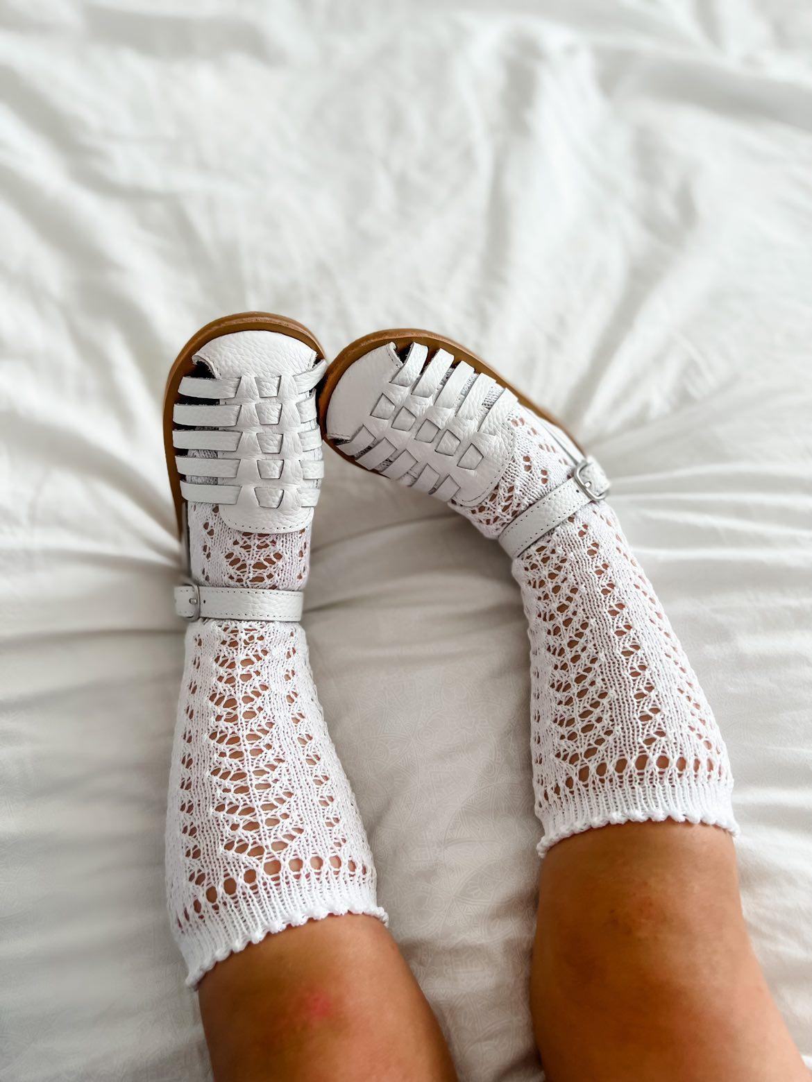 Condor Perle Openwork Knee High Socks - White