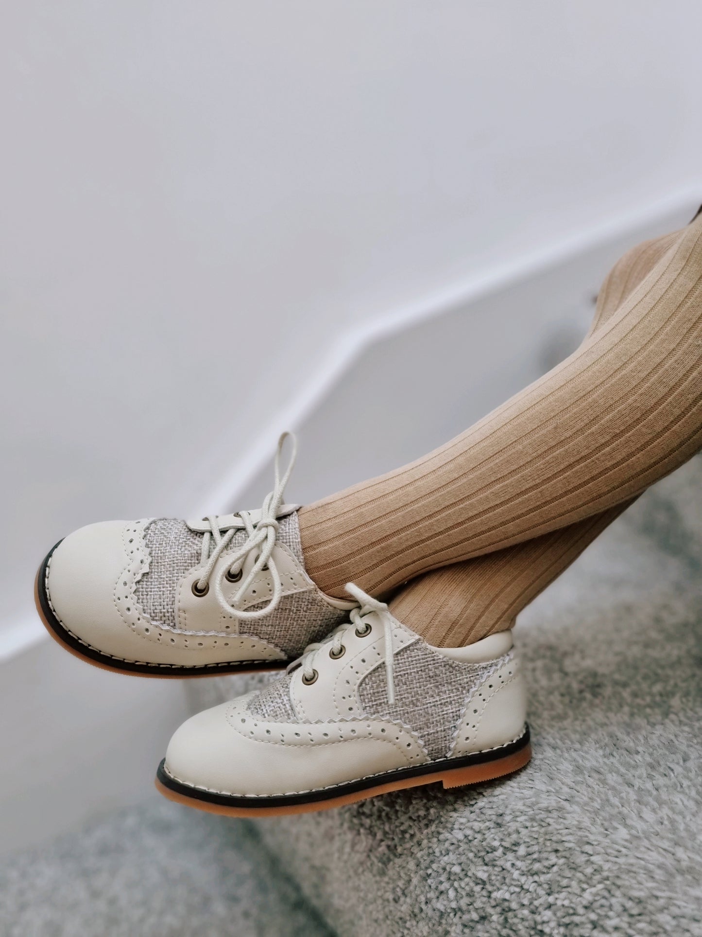 Lace Brogue Shoes - Nude Tweed