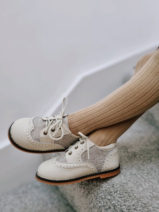 Lace Brogue Shoes - Nude Tweed